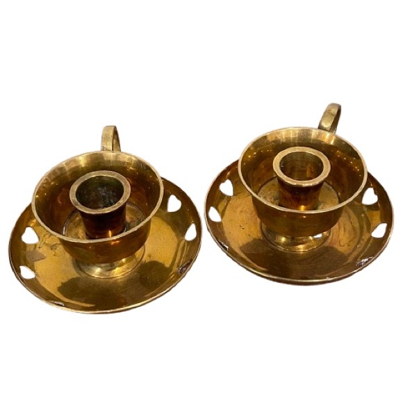 Vintage Brass Chamberstick Candle Holders Cottagecore Dark Academia Old Money - Picture 2 of 6